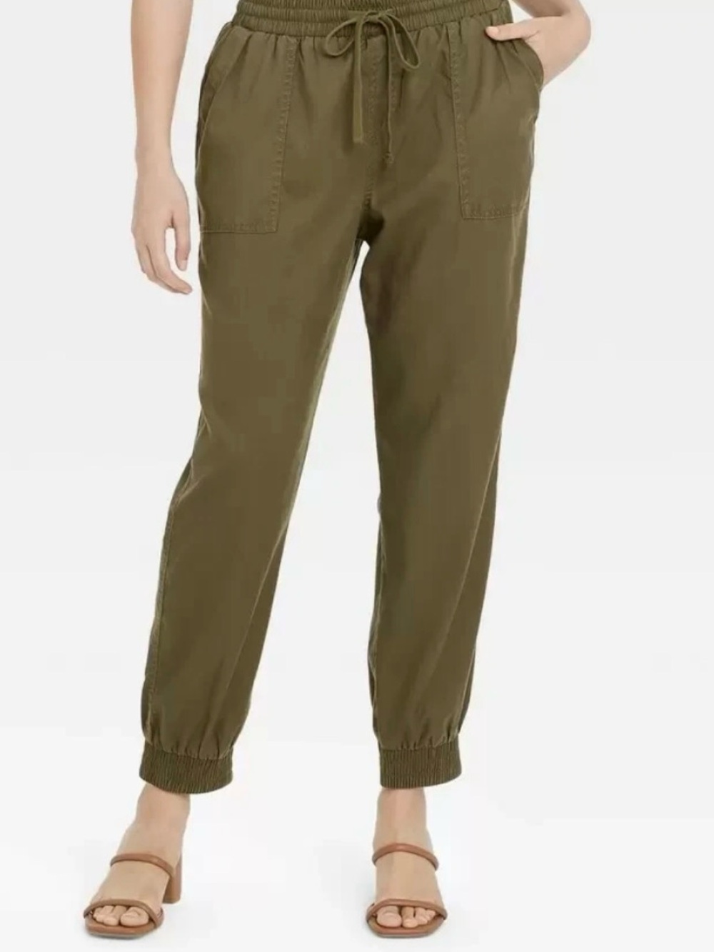 A New Day Olive Green Lyocell Blend Jogger Pants Drawstring Size M